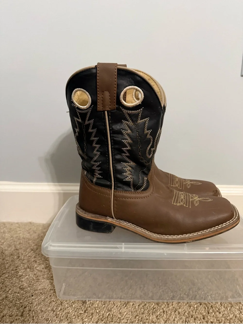 Kids Brown and Black Western Pull-On Cowboy Boots